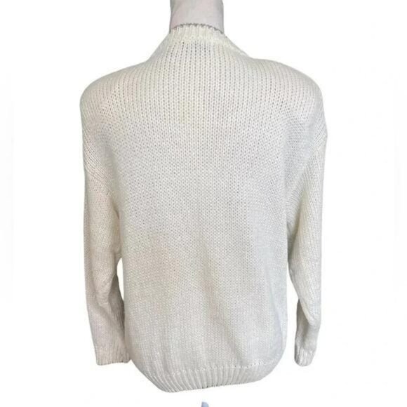 1980s Vintage Cottagecore Floral Knit Cardigan – White & Blue Diamond Pattern - Picture 7 of 12